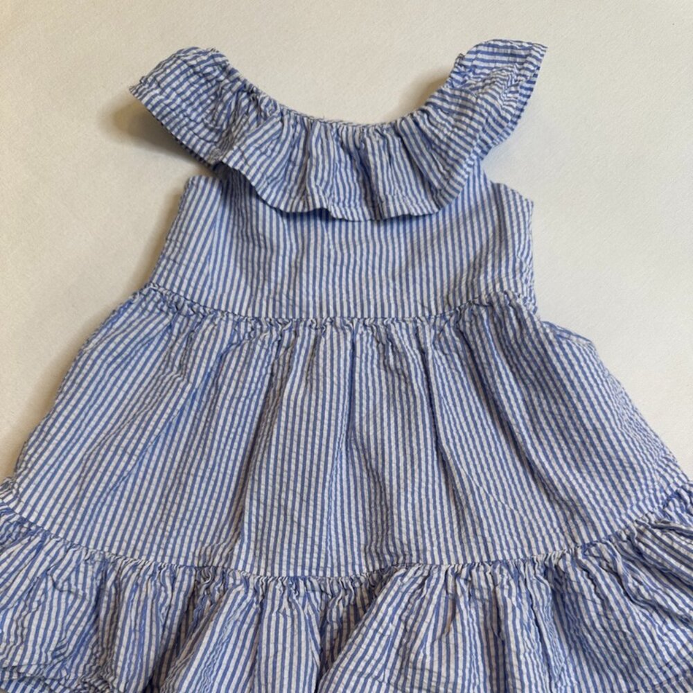 Polo Ralph Lauren Girls Blue and White Striped Seersucker Dress Size 9 Months